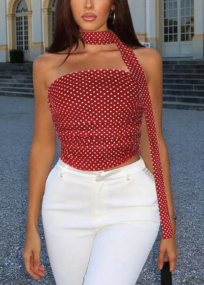 Cotton Bow Fit Dot Slim Sleeveless Red Vest