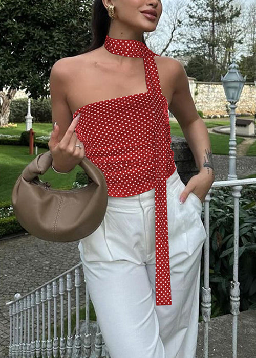 Cotton Bow Fit Dot Slim Sleeveless Red Vest