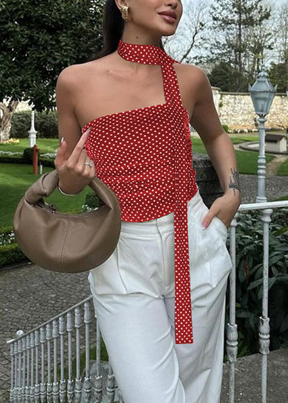 Cotton Bow Fit Dot Slim Sleeveless Red Vest