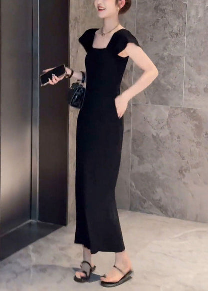 Fit Pockets Dresses Slim Long Square Summer Striped Collar Cotton