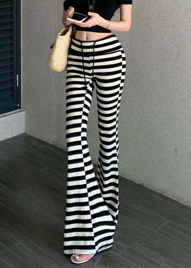 Fit Slim Lace Flared Up Trousers Fall Cotton Striped
