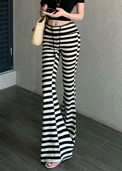 Fit Slim Lace Flared Up Trousers Fall Cotton Striped