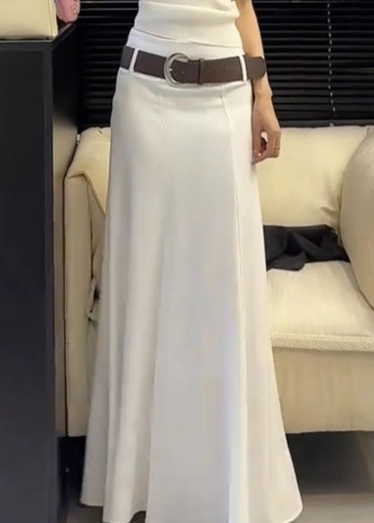 Slim Summer White High Solid Waist Fit Cotton Skirts