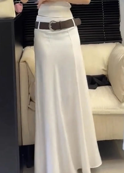 Slim Summer White High Solid Waist Fit Cotton Skirts