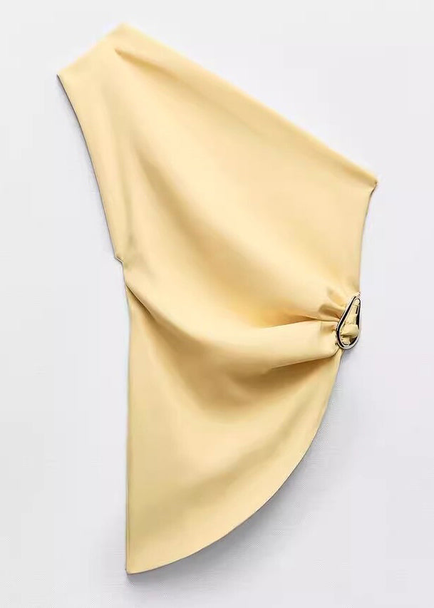 Shoulder Slim Solid Fit Vest Cotton Yellow Cold Asymmetrical