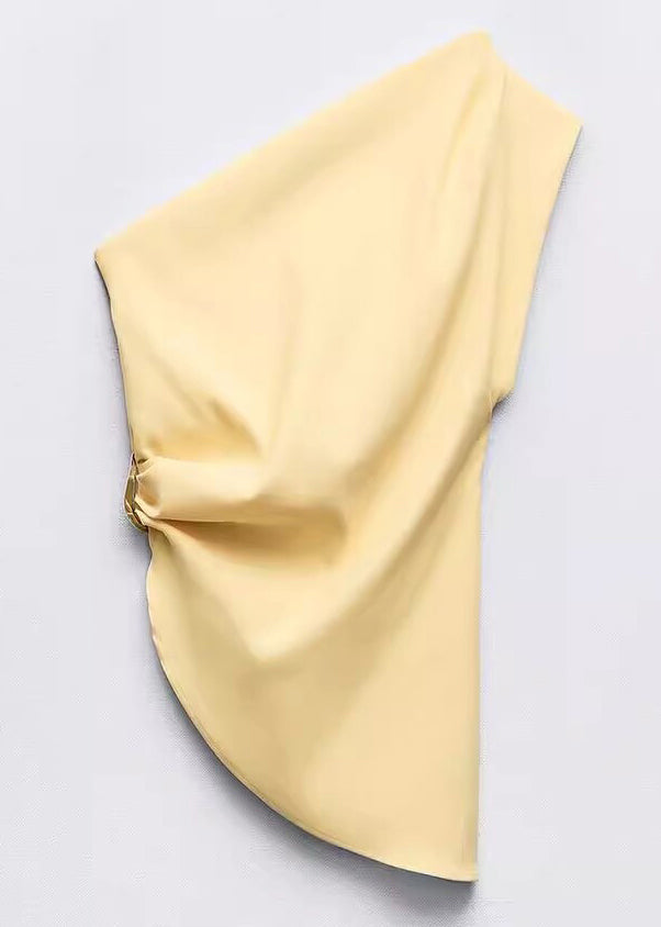 Shoulder Slim Solid Fit Vest Cotton Yellow Cold Asymmetrical