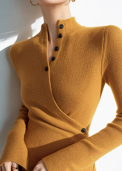 Slim Fit Yellow Asymmetrical Patchwork Knit Sweaters Spring TO008
