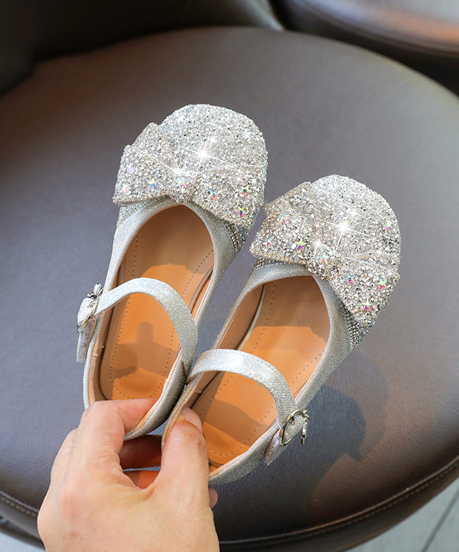 Soft Buckle Strap Leather Crystal Bow Kids Zircon Silvery Faux