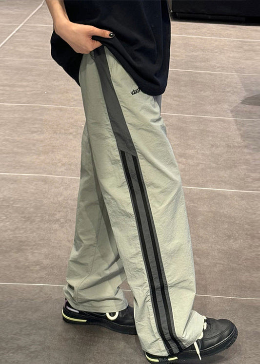 Cotton Waist Striped Thin Elastic Pants Patchwork Green Mens