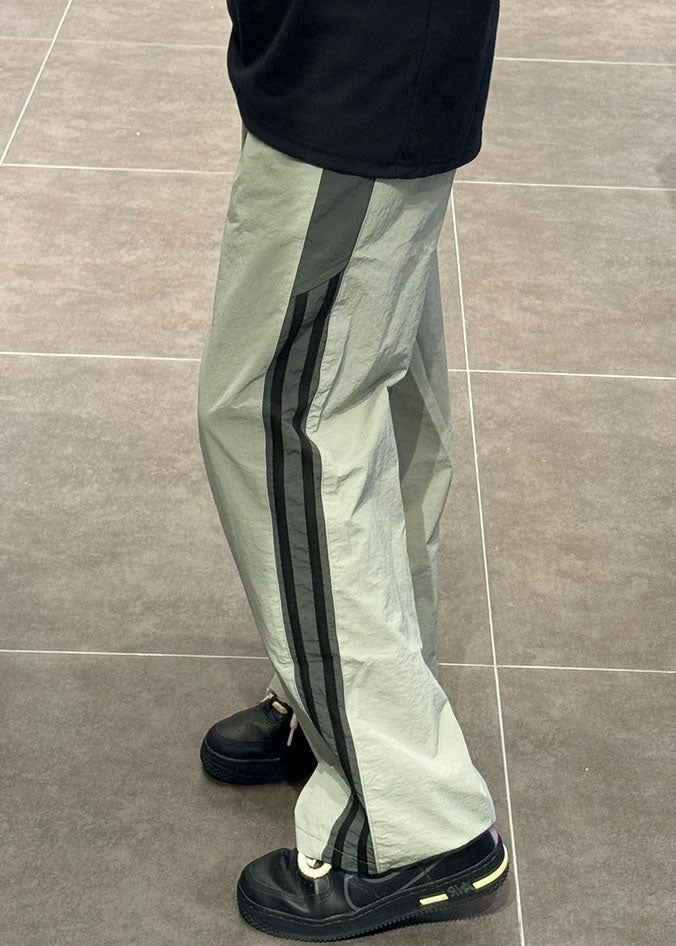 Cotton Waist Striped Thin Elastic Pants Patchwork Green Mens