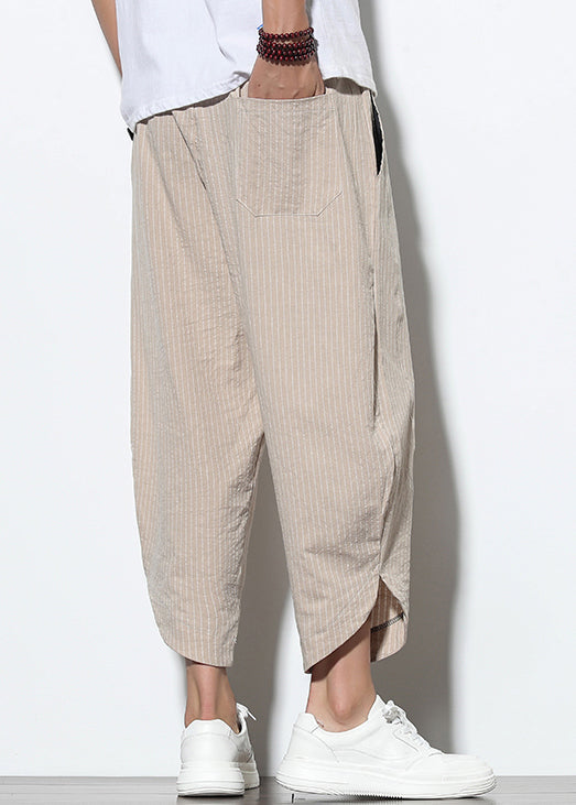 Up Khaki Pants Striped Lace Mens Cotton Crop Pockets Summer