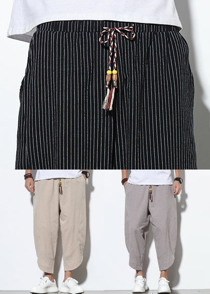 Up Khaki Pants Striped Lace Mens Cotton Crop Pockets Summer