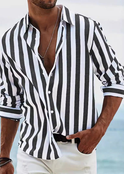 Fall Peter Striped Collar Cotton Shirts Button Red Men Pan