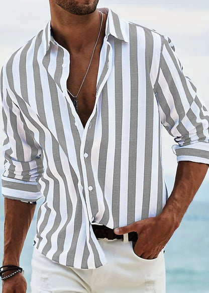 Fall Peter Striped Collar Cotton Shirts Button Red Men Pan