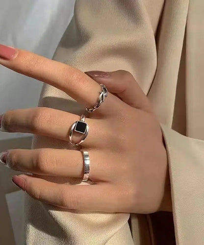 Set Style Alloy Three-Piece Rings Out Agate Hollow