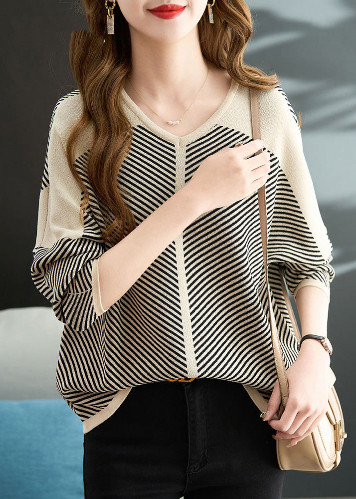 Fall Shirts Knit Oversized Striped Apricot Style