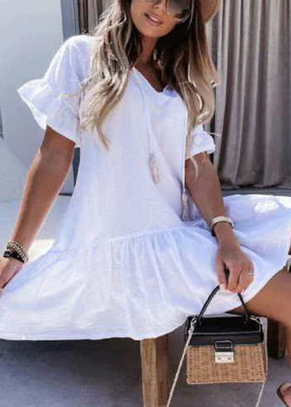 Vacation Summer Dresses Patchwork V Blue Style Baby Neck Mid