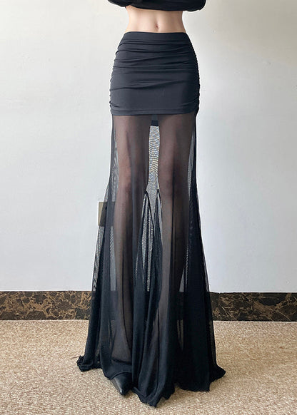 Style Black Exra Large Hem Lace Wraped Skirts Spring YP051