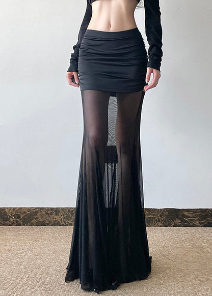 Style Black Exra Large Hem Lace Wraped Skirts Spring YP051