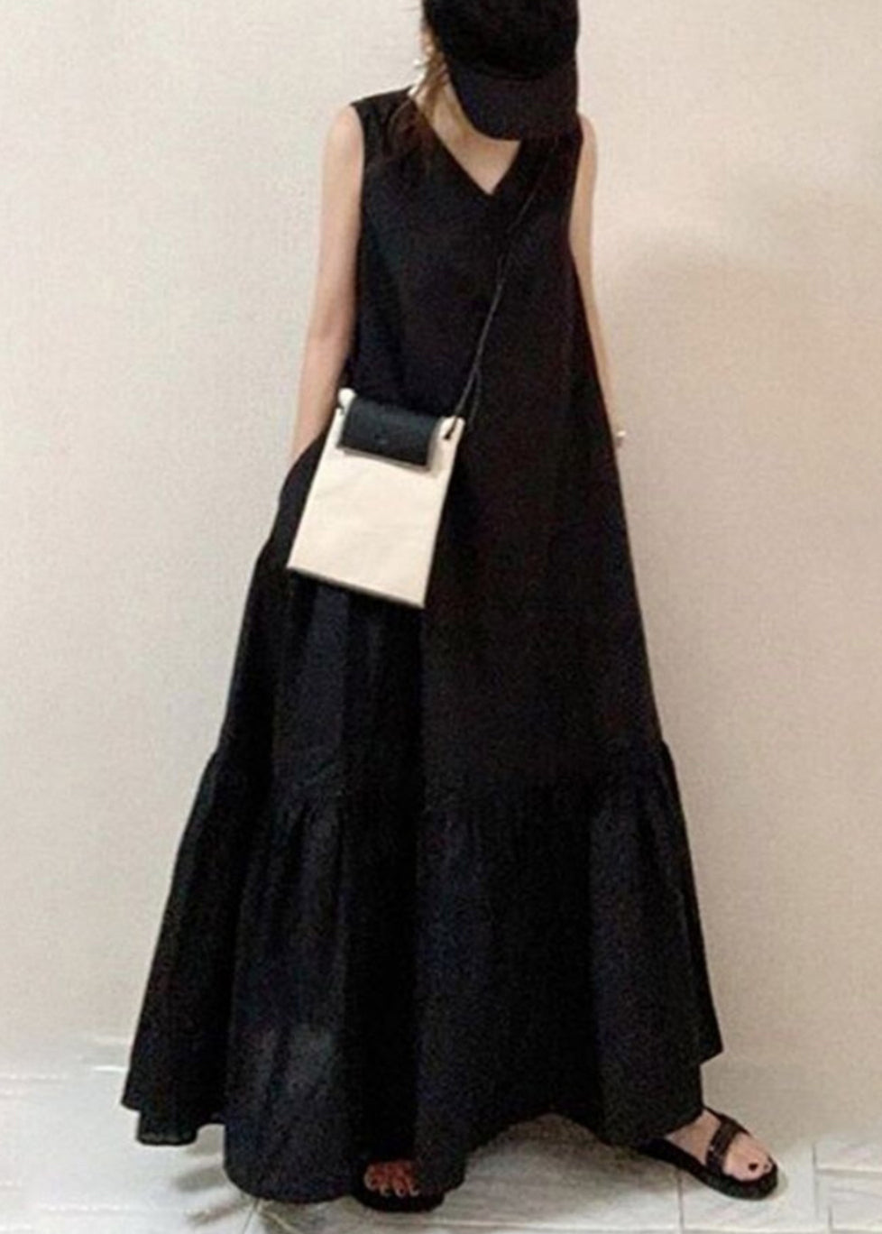 Style Cotton Holiday Oversized Hem Large Black Dress Summer Exra