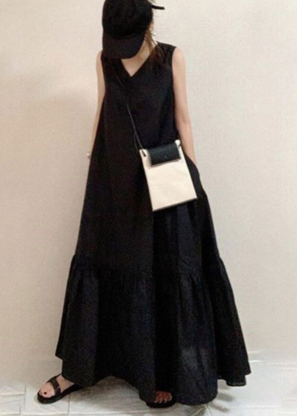 Style Cotton Holiday Oversized Hem Large Black Dress Summer Exra