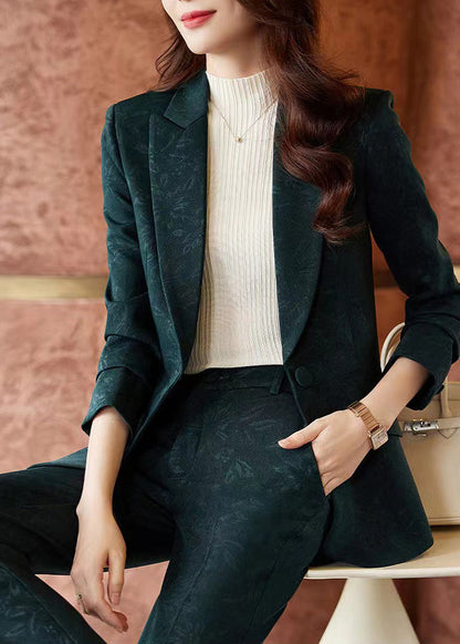 Style Blackish Green Print Silm Fit Cotton Coat Spring YJ022