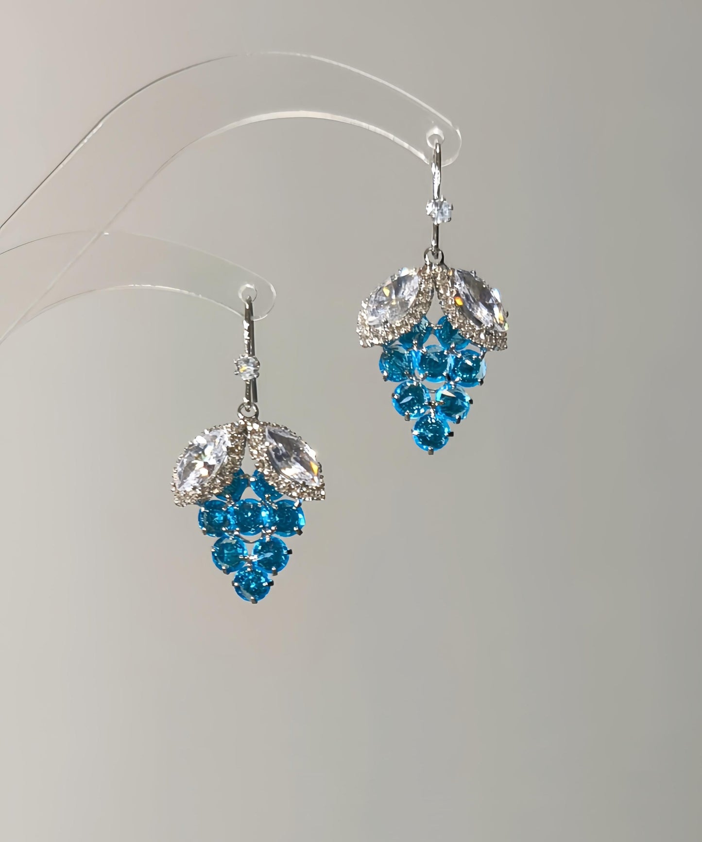 Blue Alloy Earrings Style Drop Grapes Zircon Crystal