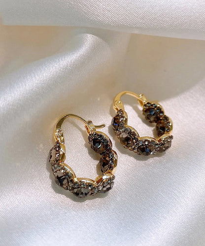 Boucles d'oreilles créoles en alliage de cuivre et zircon style café WH006