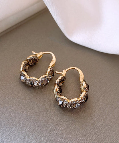 Boucles d'oreilles créoles en alliage de cuivre et zircon style café WH006