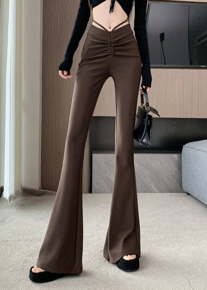 Flared Waist Style Trousers Patchwork High Summer Coffee