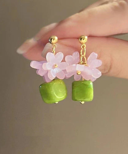 Earrings Colorblock Stud Style Silver Floral Sterling Resin