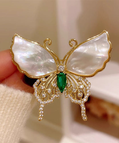 Copper Inlaid Gold Brooches Zircon Overgild Shell Style Butterfly