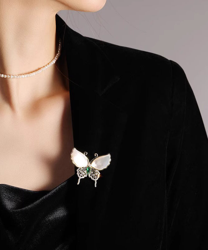 Copper Inlaid Gold Brooches Zircon Overgild Shell Style Butterfly