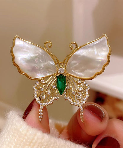 Copper Inlaid Gold Brooches Zircon Overgild Shell Style Butterfly
