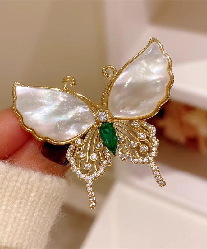 Copper Inlaid Gold Brooches Zircon Overgild Shell Style Butterfly