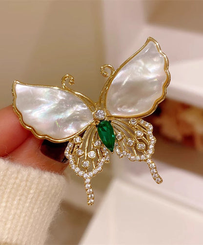 Copper Inlaid Gold Brooches Zircon Overgild Shell Style Butterfly