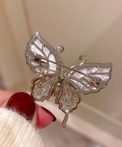 Copper Inlaid Gold Brooches Zircon Overgild Shell Style Butterfly