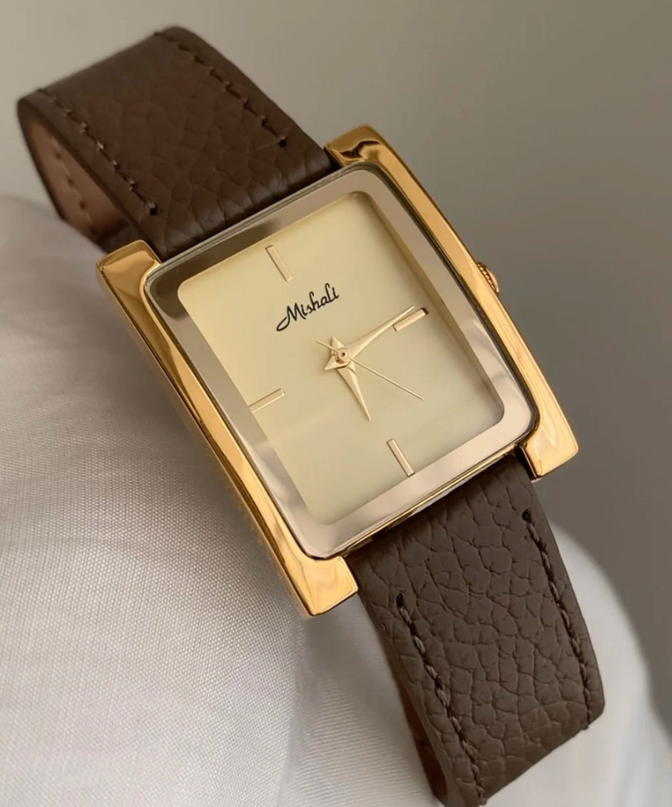 Leather Style Watches Movement Quartz Gold Alloy