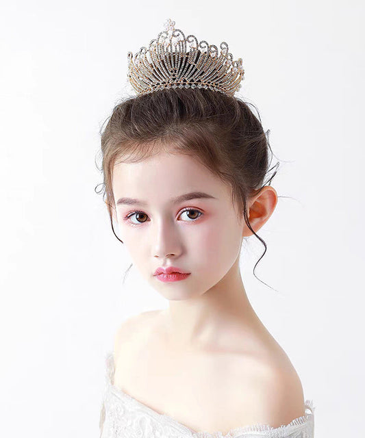 Style Gold Overgild Zircon Crystal Pearl Crown Kids Hairpin YG035
