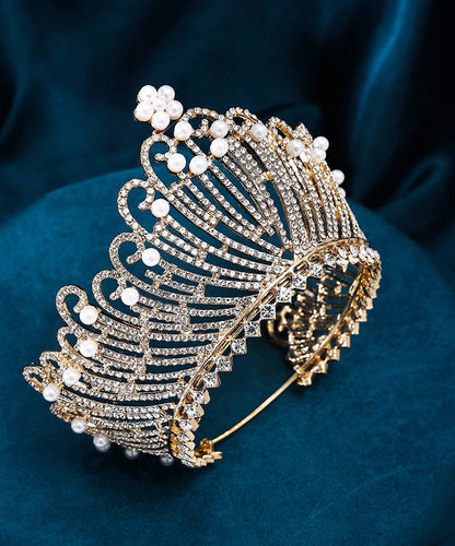 Style Gold Overgild Zircon Crystal Pearl Crown Kids Hairpin YG035