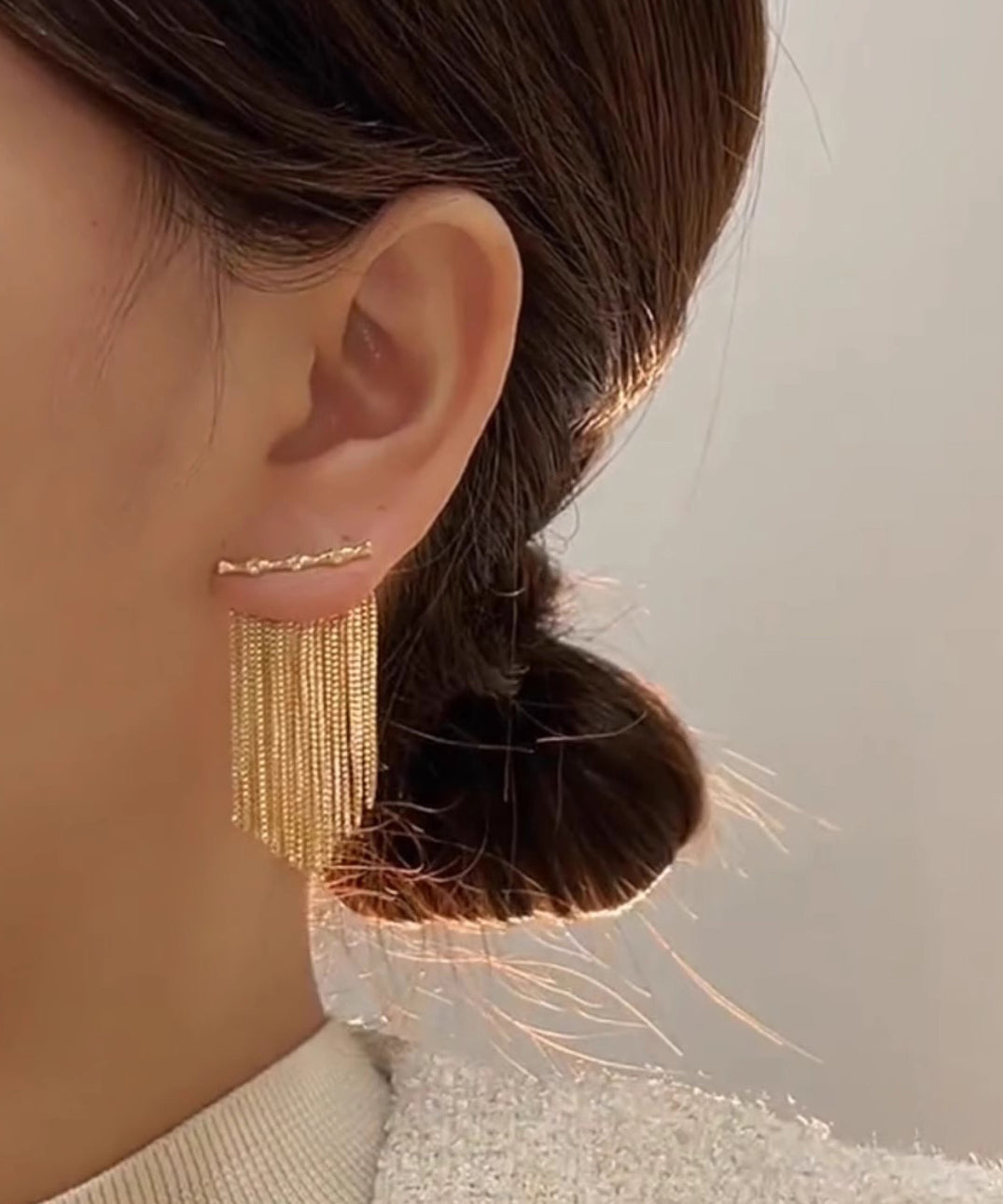 Style Gold Sterling Silver Overgild Bamboo Joint Tassel Drop Earrings PO031