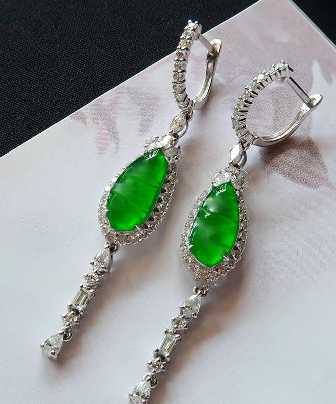 Style Green Sterling Silver Zircon Jade Drop Earrings AC1031