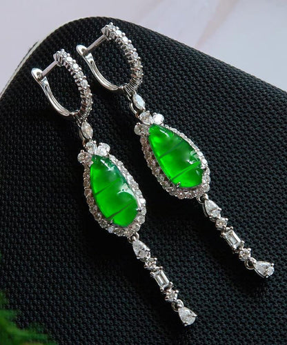 Style Green Sterling Silver Zircon Jade Drop Earrings AC1031