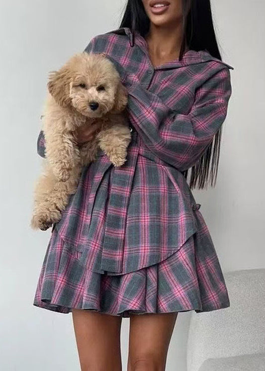 Two Cotton Style Plaid Pieces Ruffled Grey Summer Set