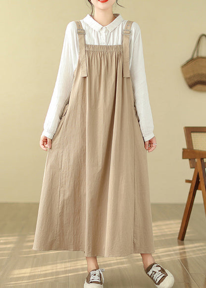 Cotton Summer Cami Oversized Khaki Dress Pockets Style