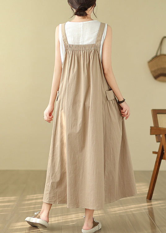 Cotton Summer Cami Oversized Khaki Dress Pockets Style