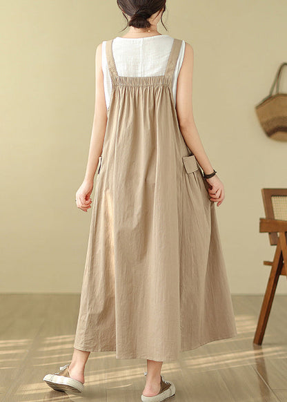 Cotton Summer Cami Oversized Khaki Dress Pockets Style