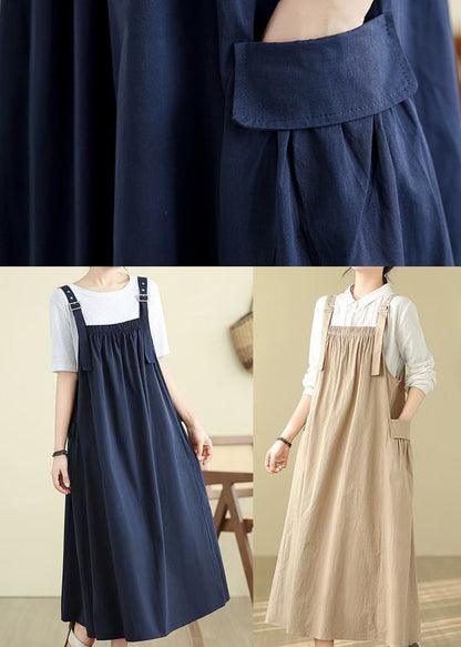 Cotton Summer Cami Oversized Khaki Dress Pockets Style