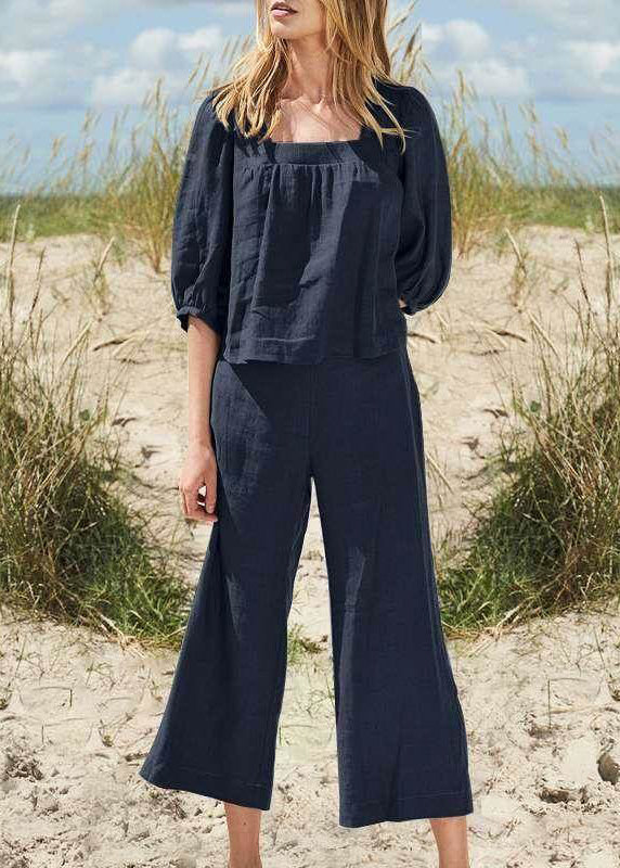 And Top Set Half Collar Pants Two Crop Khaki Square Style Pieces