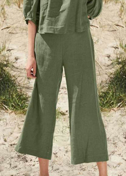 And Top Set Half Collar Pants Two Crop Khaki Square Style Pieces